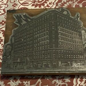 Vintage Metal Printing Plate with Building Design